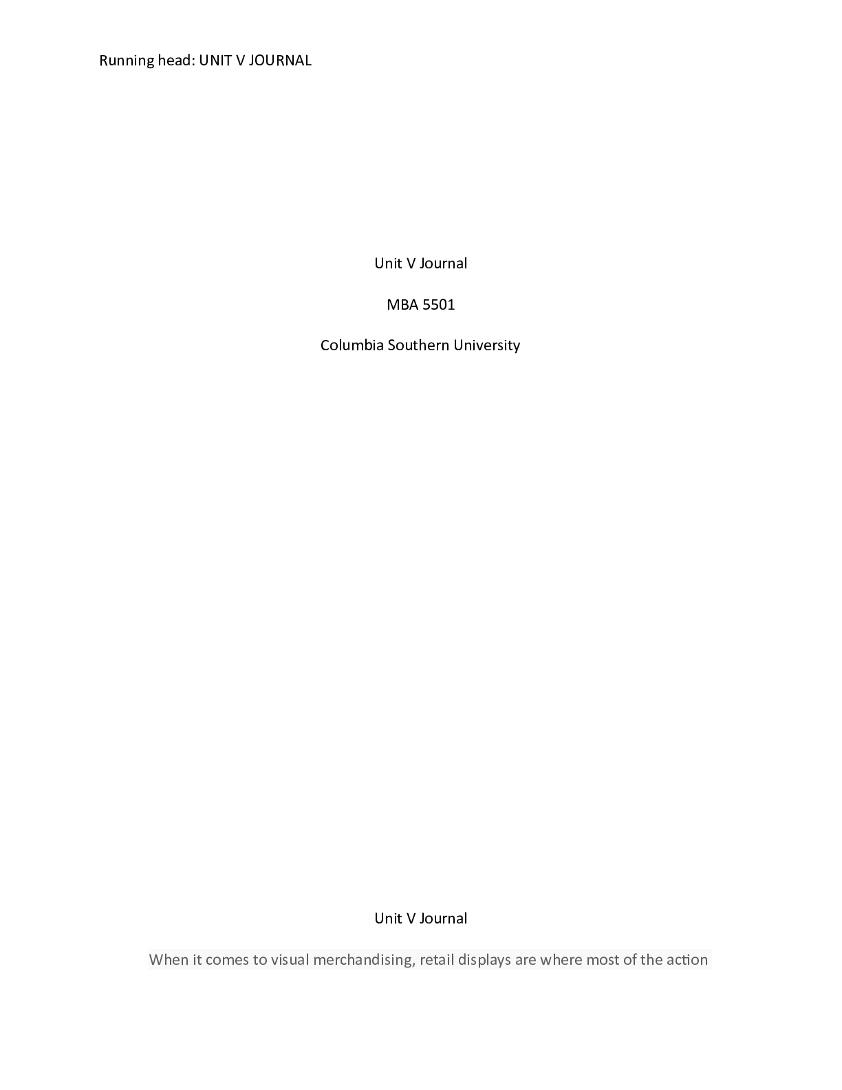 Preview of Unit_V_Journal.docx    Unit V Journal  MBA 5501  Columbia Southern University  Unit V Jour